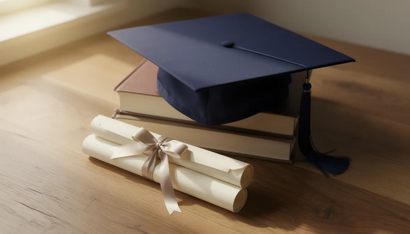 Graduation cap on stacked diplomas representing accelerated bachelor's to master's programs